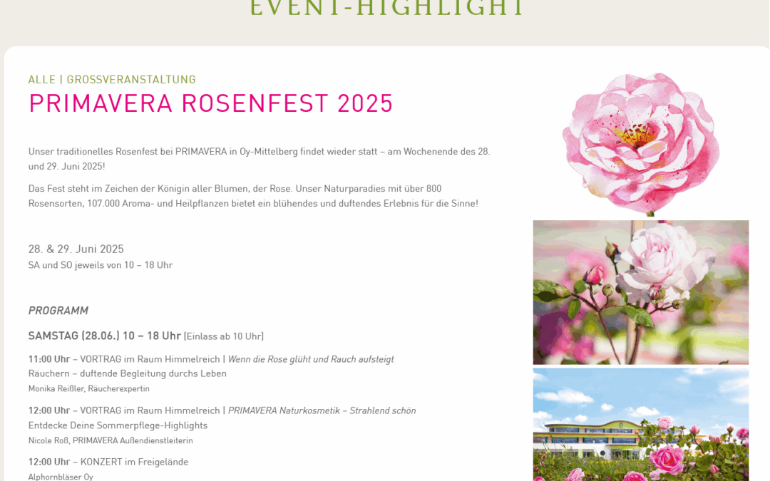 PRIMAVERA-Rosenfest am 28. und 29. Juni 2025